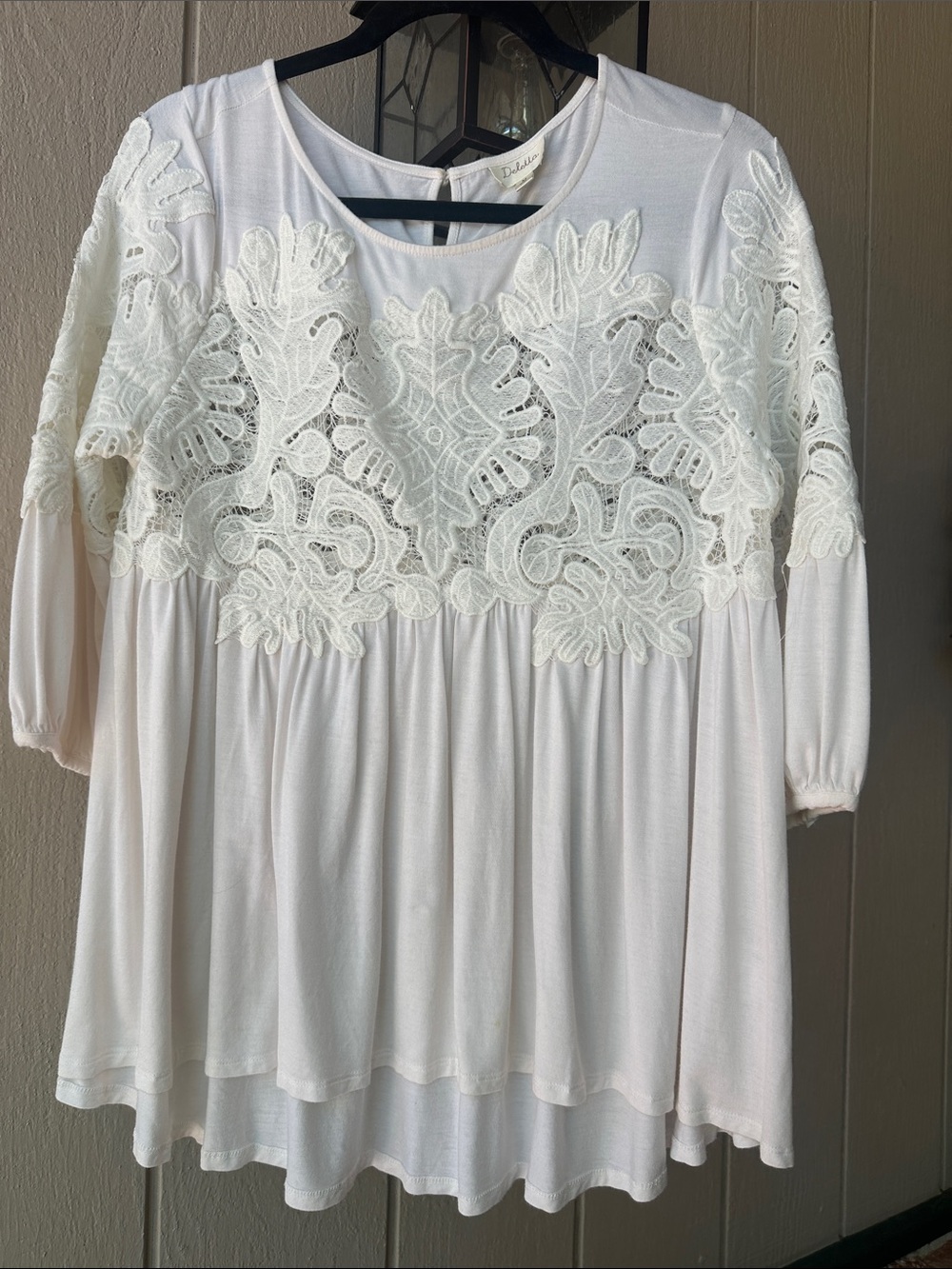 Deletta Ivory Lace-Front Peasant Blouse